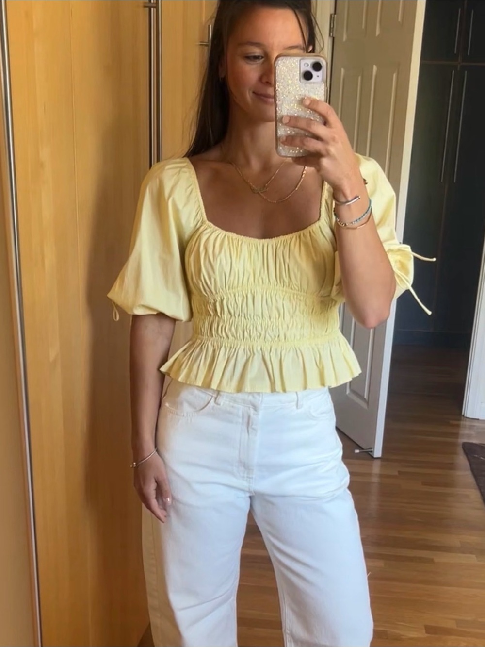 STAUD Yellow Peplum Top